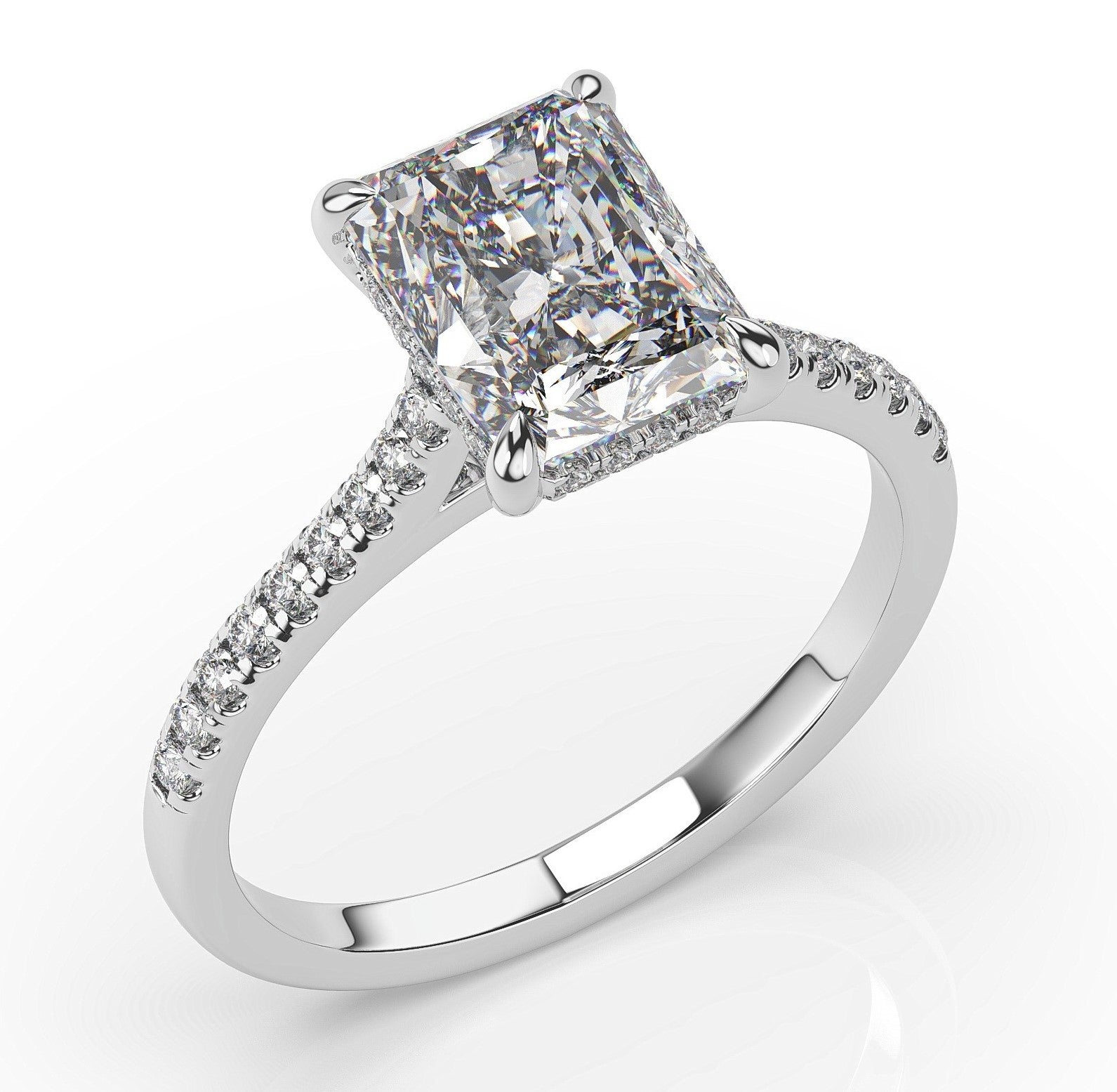 Radiant White Gold Hidden Halo Engagement Ring