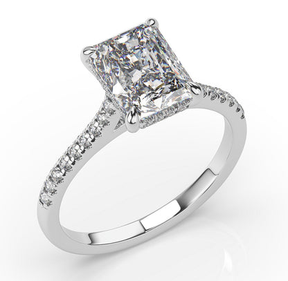 Radiant White Gold Hidden Halo Engagement Ring