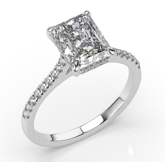 Radiant White Gold Hidden Halo Engagement Ring