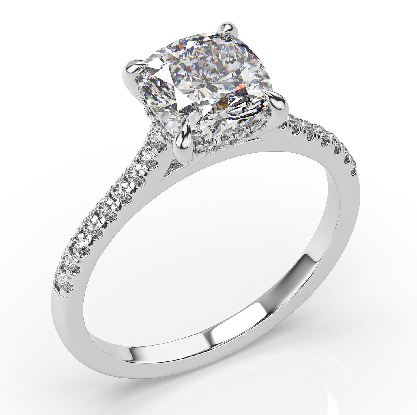 Cushion White Gold Hidden Halo Engagement Ring