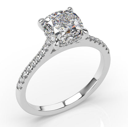 Cushion White Gold Hidden Halo Engagement Ring