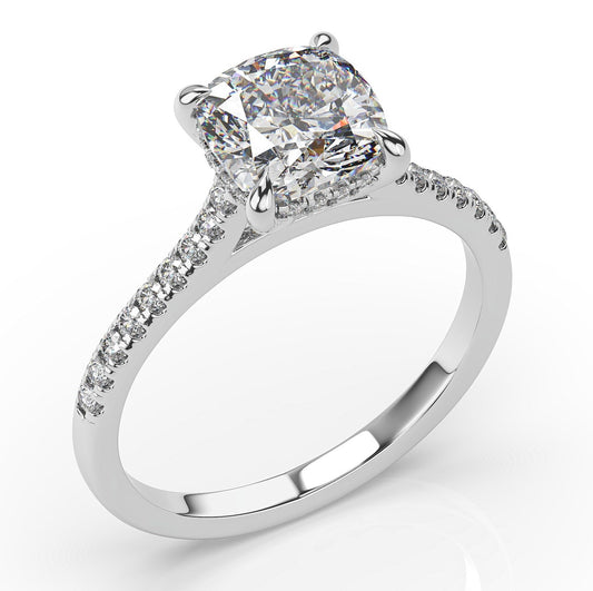 Cushion White Gold Hidden Halo Engagement Ring