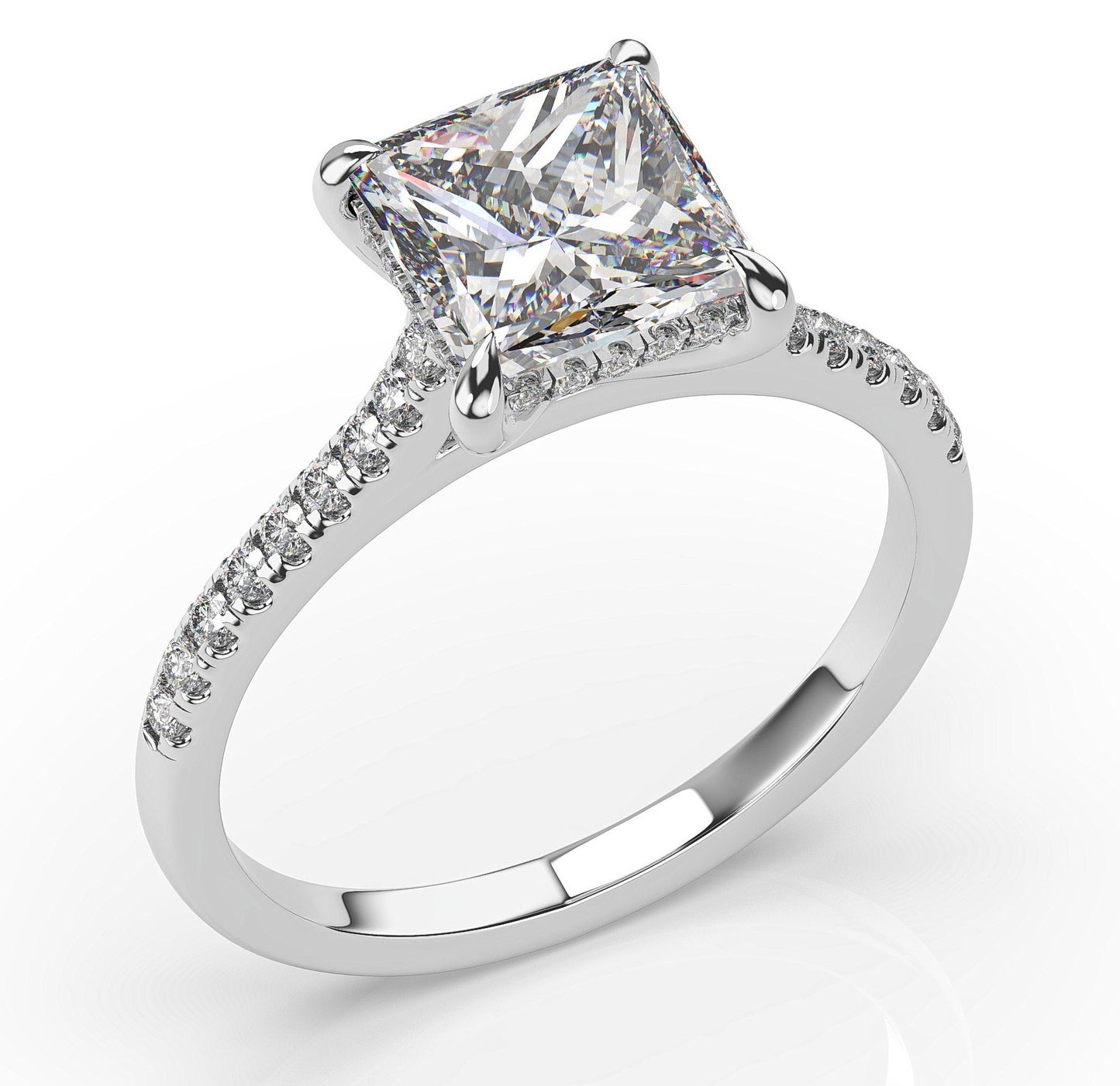 Princess White Gold Hidden Halo Engagement Ring