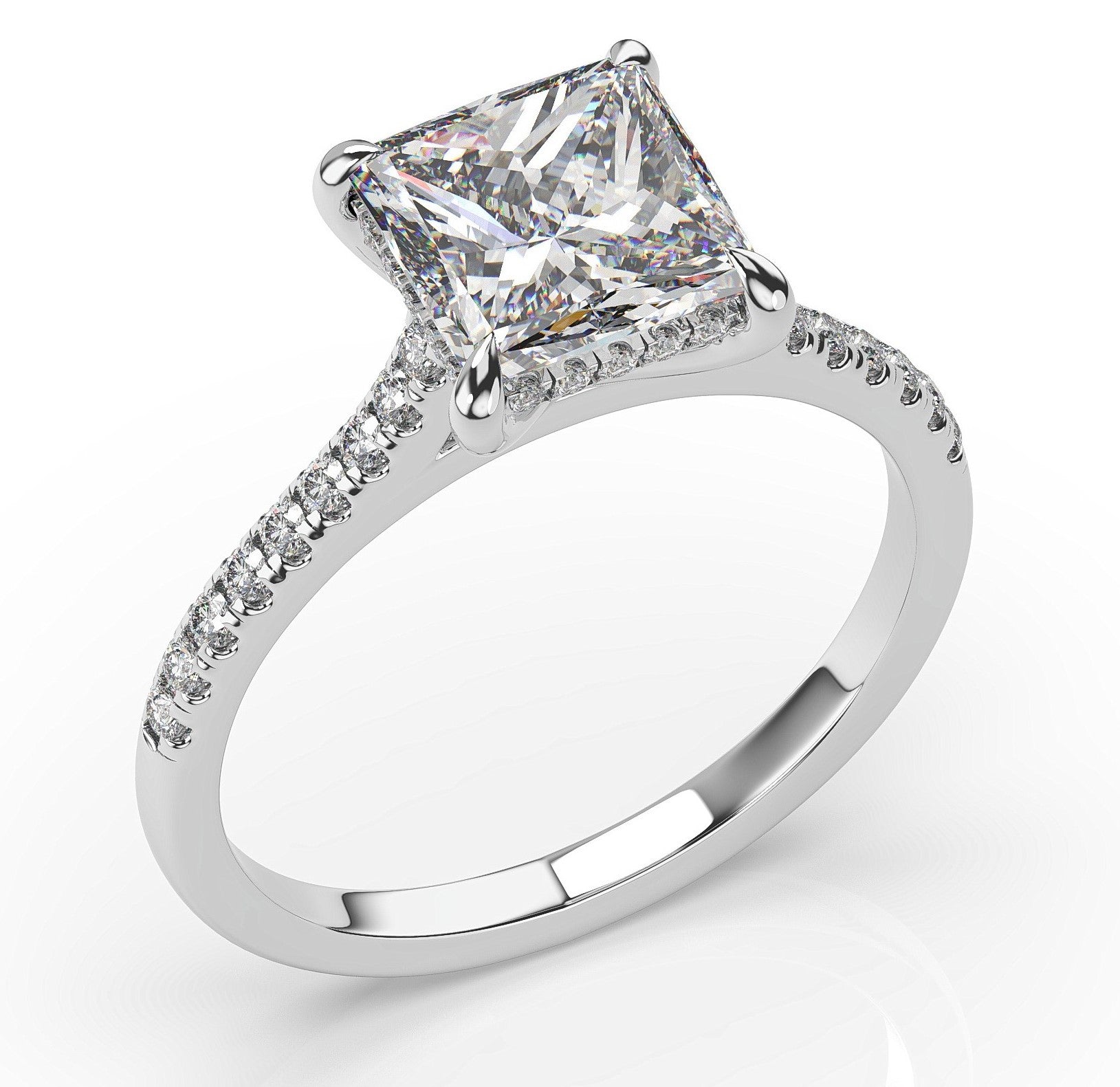 Princess White Gold Hidden Halo Engagement Ring