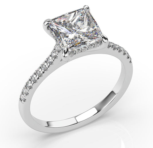 Princess White Gold Hidden Halo Engagement Ring