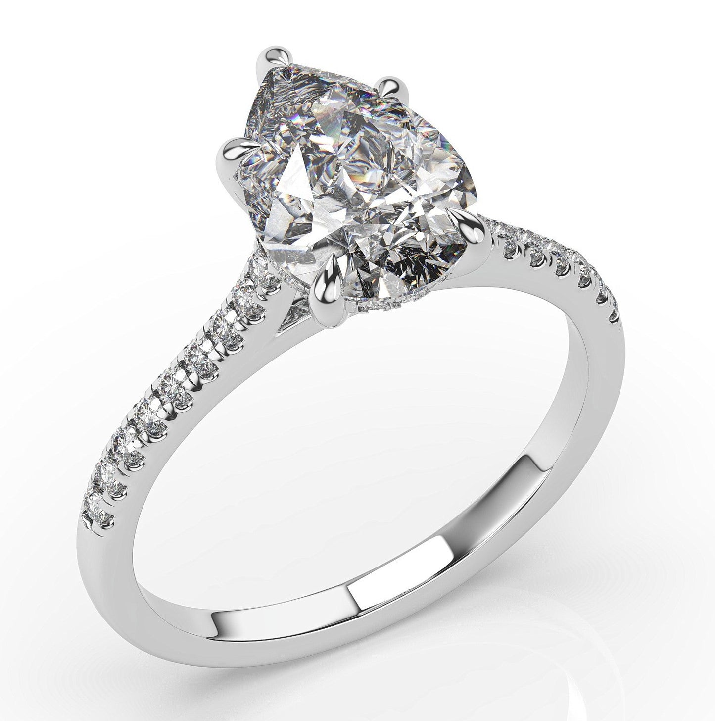 Pear White Gold Hidden Halo Engagement Ring