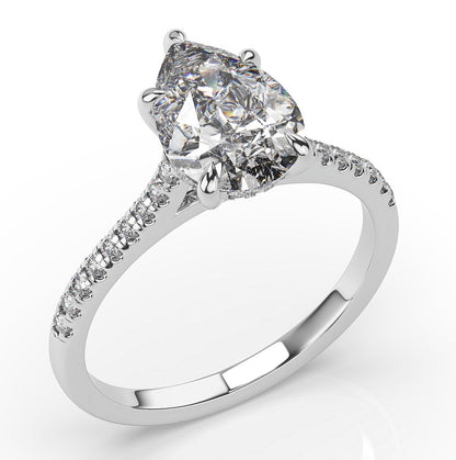 Pear White Gold Hidden Halo Engagement Ring