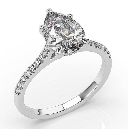 Pear White Gold Hidden Halo Engagement Ring