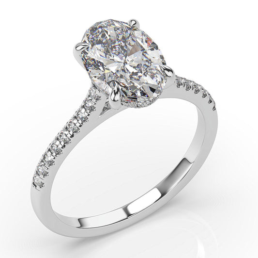 Oval White Gold Hidden Halo Engagement Ring