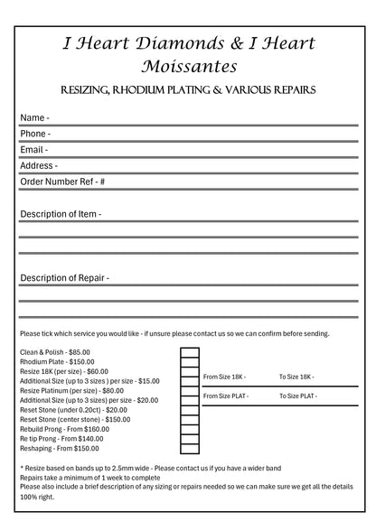 Resizing, Rhodium Plating & Various Repairs
