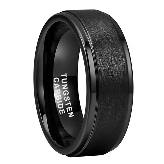 Tungsten Black Brushed & Polished Mens Ring