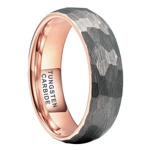 Tungsten Rose & Silver Hammer Patterned Brushed Men's Ring