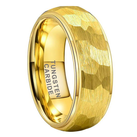 Tungsten Yellow Hammer Patterned Brushed Men's Ring