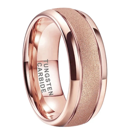 Tungsten Rose Sand Brush & Polished Mens Ring