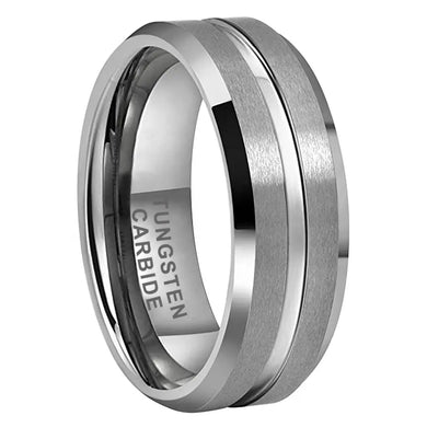 Tungsten Silver Brushed & Polished Mens Ring