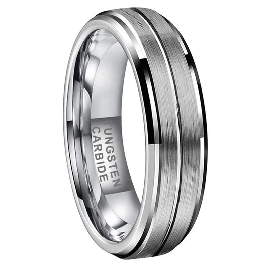 Tungsten Silver Brushed & Polished Mens Ring