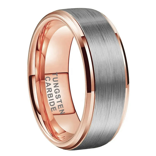 Tungsten Rose & Silver Brushed & Polished Mens Ring