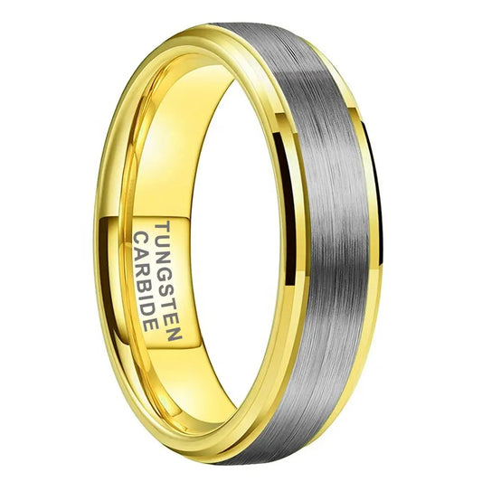 Tungsten Yellow & Silver Brushed & Polished Mens Ring