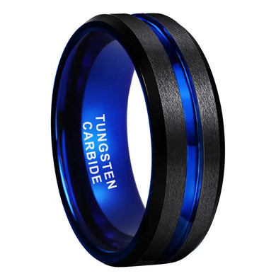 Tungsten Blue & Black Brushed Mens Ring
