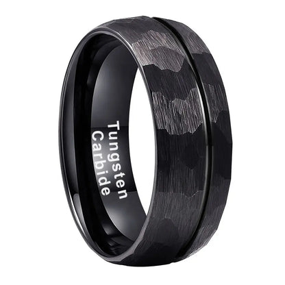 Tungsten Black Hammer Patterned Brushed Men's Ring