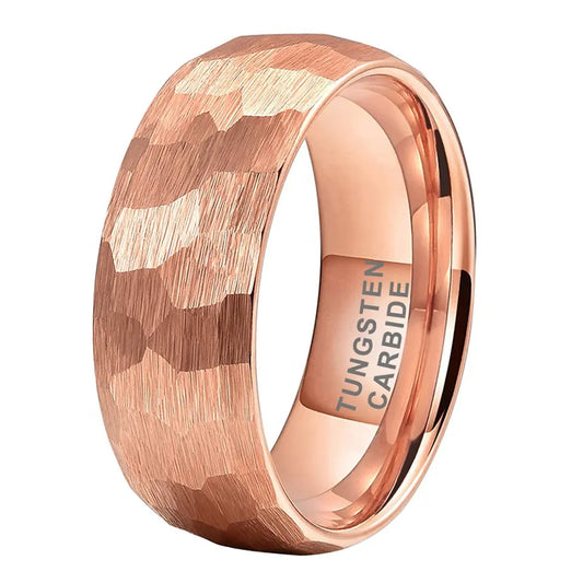 Tungsten Rose Hammer Patterned Brushed Men's Ring