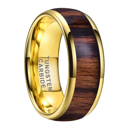 Tungsten Yellow & Wood Inlay Mens Ring