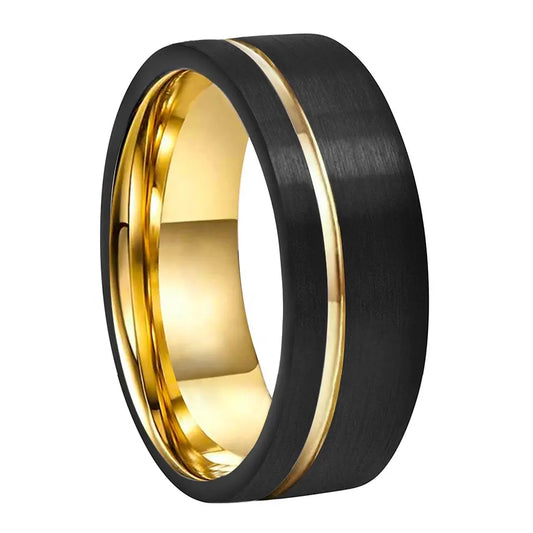 Tungsten Yellow & Black Brushed Mens Ring