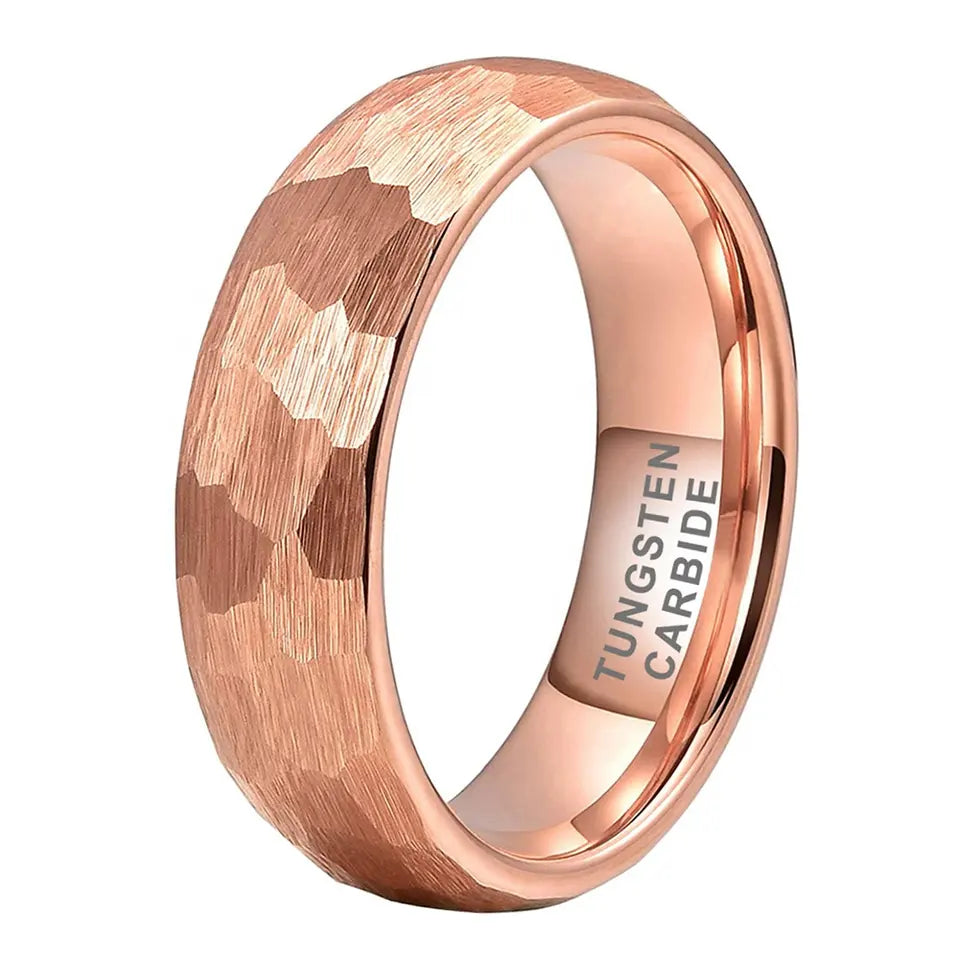 Tungsten Rose Hammer Patterned Brushed Men's Ring