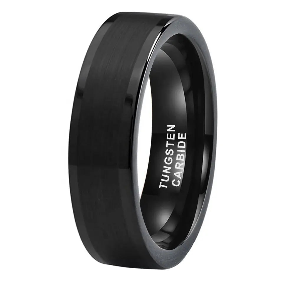 Tungsten Black Brushed & Polished Mens Ring