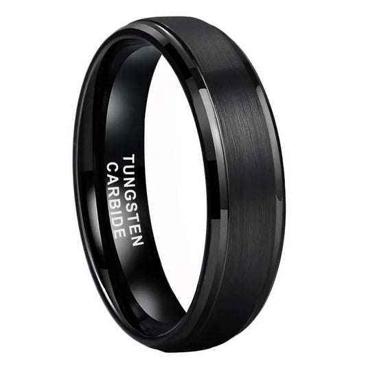 Tungsten Black Brushed & Polished Mens Ring