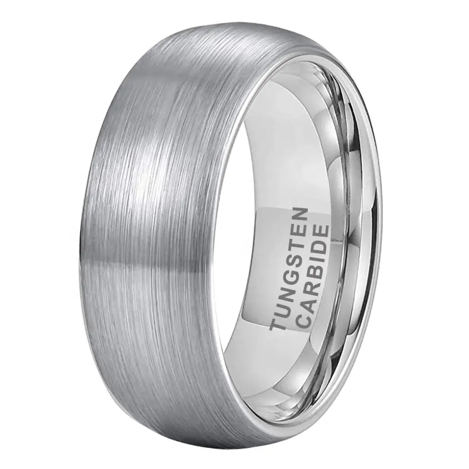 Tungsten Silver Brushed & Polished Mens Ring