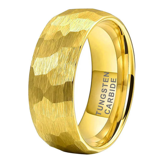 Tungsten Yellow Hammer Patterned Brushed Men's Ring