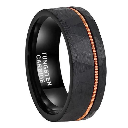 Tungsten Black & Rose Brushed & Polished Mens Ring