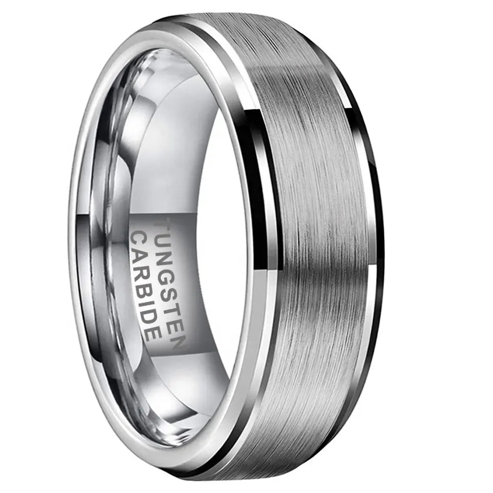 Tungsten Silver Brushed & Polished Mens Ring