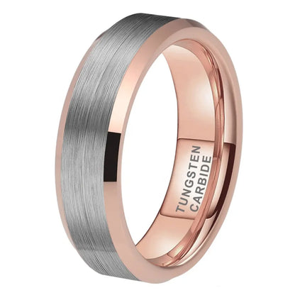 Tungsten Rose & Silver Brushed & Polished Mens Ring