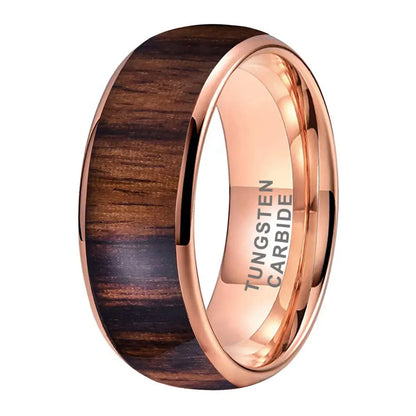 Tungsten Rose & Wood Inlay Mens Ring