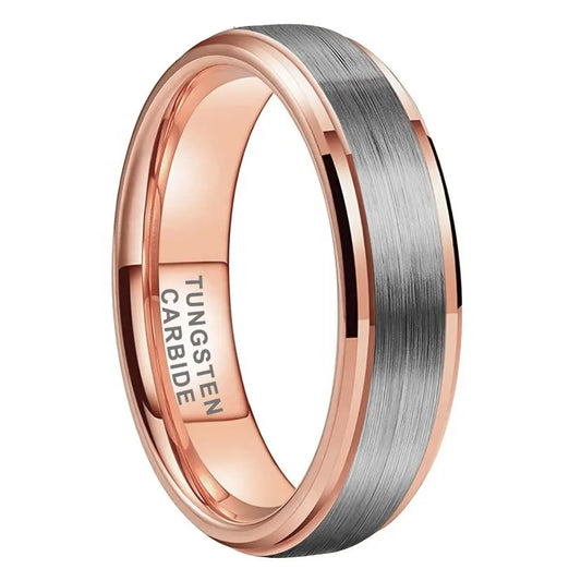 Tungsten Rose & Silver Brushed & Polished Mens Ring