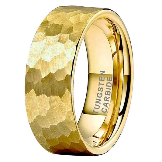 Tungsten Yellow Hammer Patterned Brushed Men's Ring