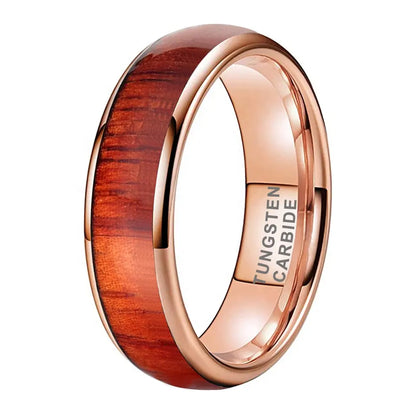 Tungsten Rose & Wood Inlay Mens Ring