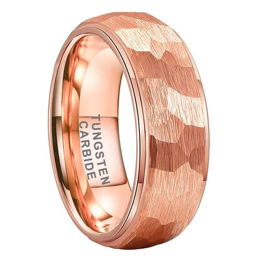 Tungsten Rose Hammer Patterned Brushed Men's Ring