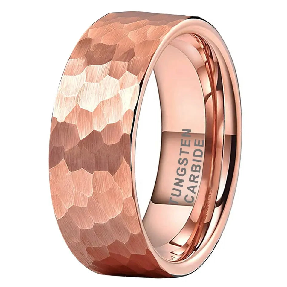 Tungsten Rose Hammer Patterned Brushed Men's Ring