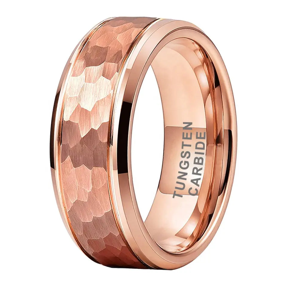 Tungsten Rose Hammer Patterned Brushed Men's Ring