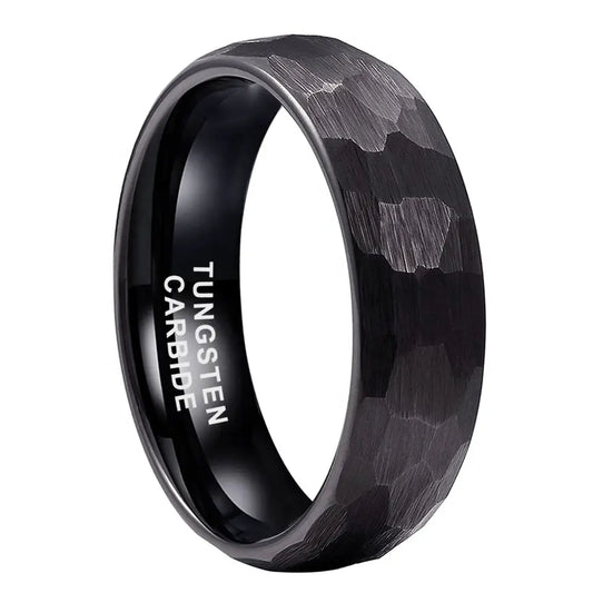 Tungsten Black Hammer Patterned Brushed Men's Ring