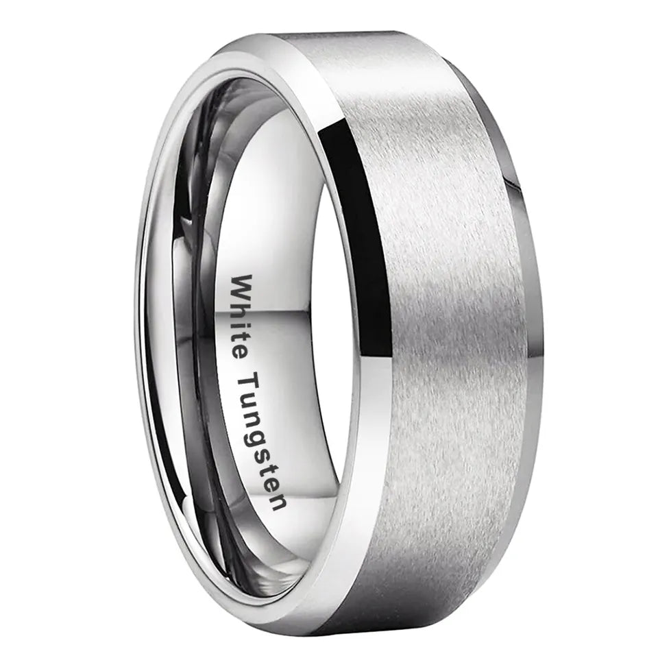 Tungsten Silver Brushed & Polished Mens Ring