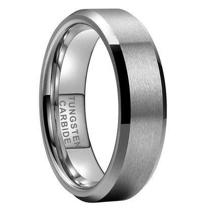 Tungsten Silver Brushed & Polished Mens Ring