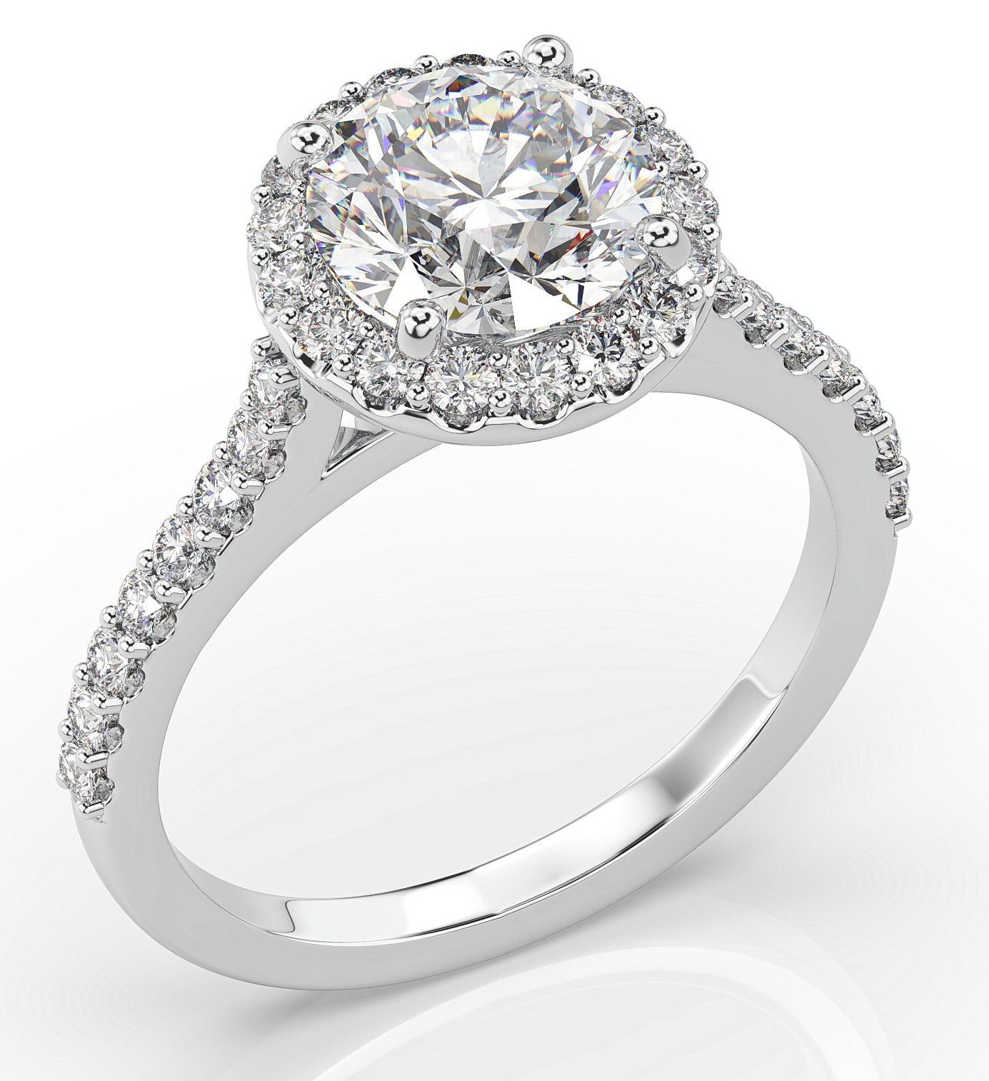 Round Brilliant White Gold Halo Style Engagement Ring 