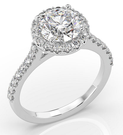 Round Brilliant White Gold Halo Style Engagement Ring 
