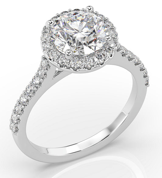 Round Brilliant White Gold Halo Style Engagement Ring 