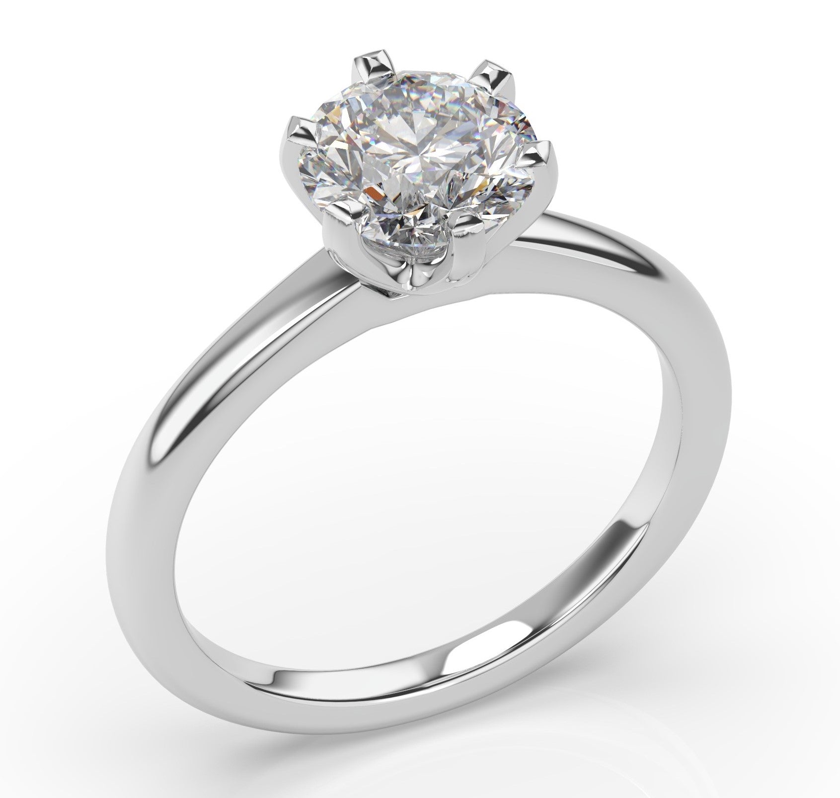 Round Brilliant White Gold Six Claw Solitaire Moissanite Engagement Ring 