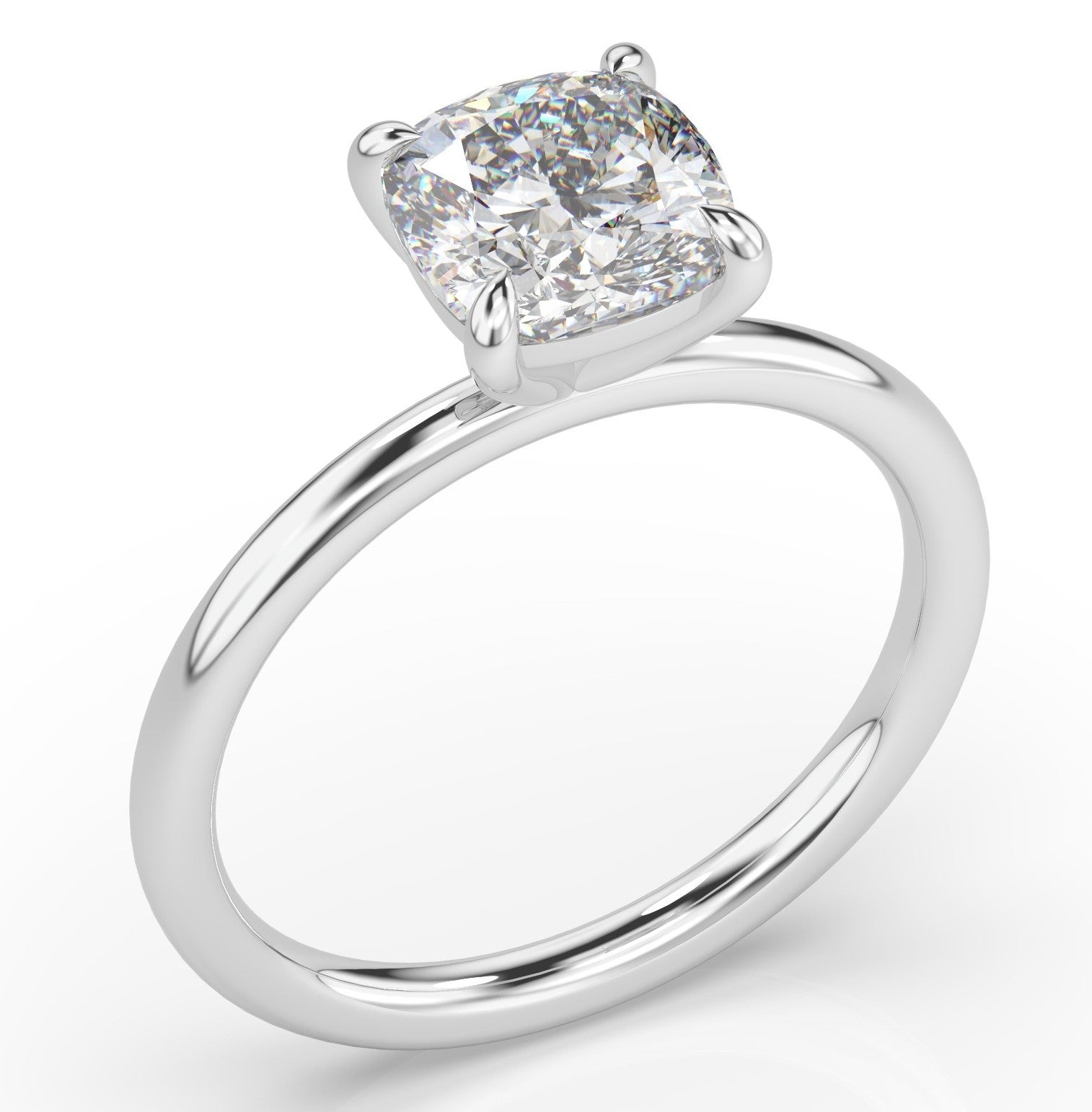 Four Claw White Gold Cushion Solitaire Engagement Ring